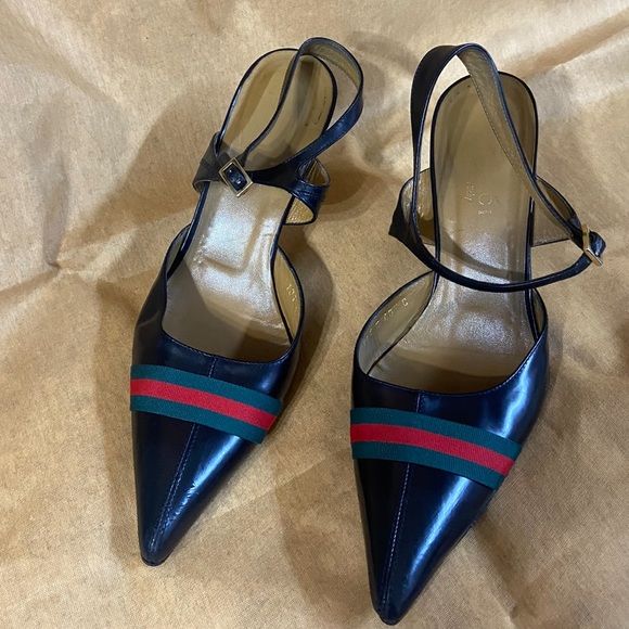 Gucci heels pumps sandals sling ankle strap designer luxury sz 10 C authentic - Picture 7 of 10